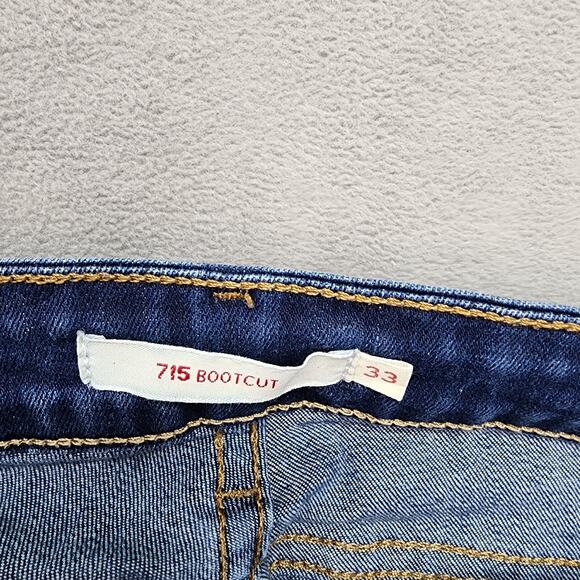 Levis 715 Bootcut Jeans Women 33x29 Dark Wash Stretch Denim Flare Mid Rise Big E - Picture 8 of 12